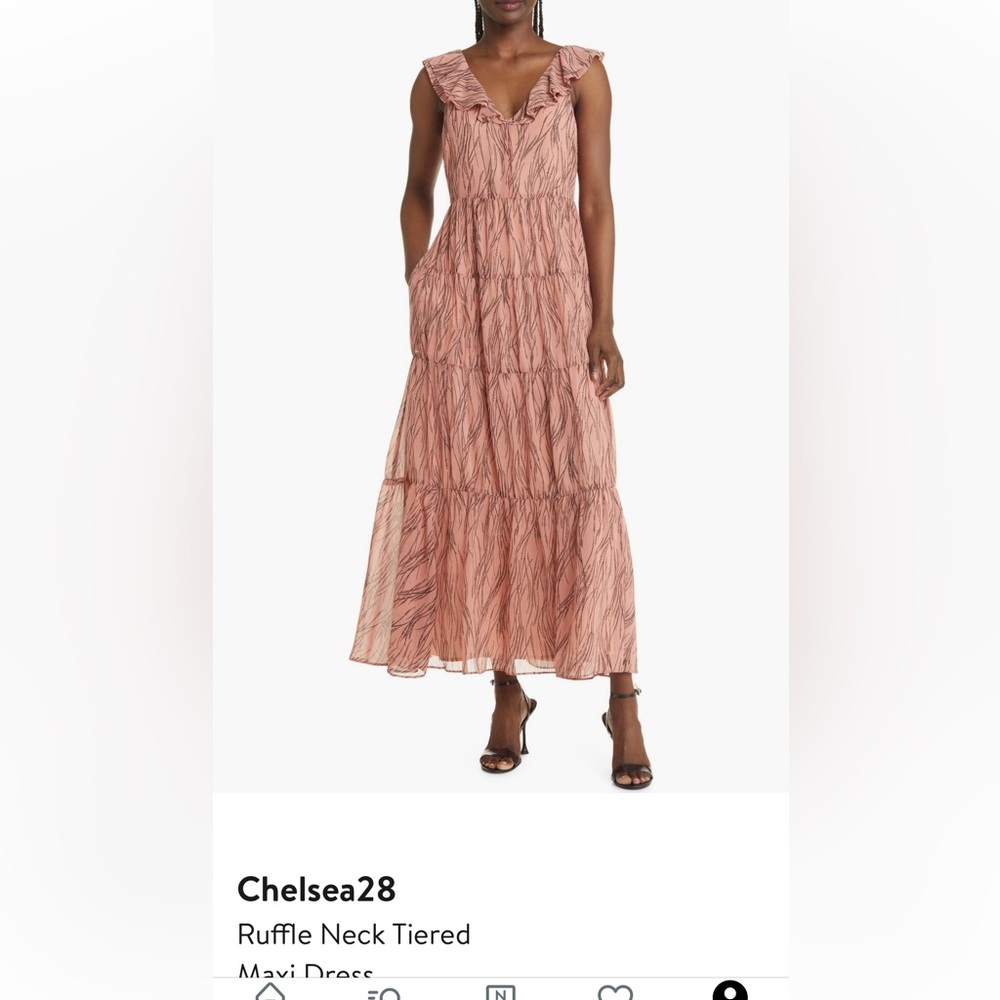 Chelsea28 Dusty Rose Ruffle-Neck Tiered Maxi Dress